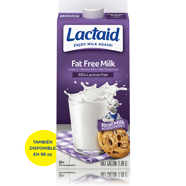 Envase de cartón de leche LACTAID sin lactosa y sin grasa
