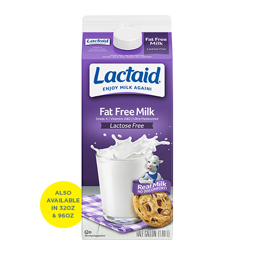 Frente del envase de leche LACTAID sin grasa