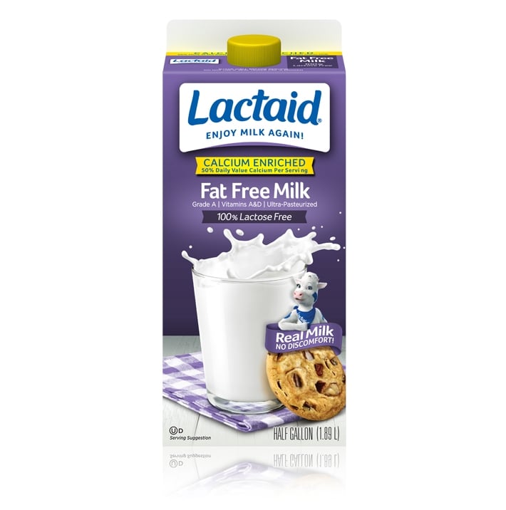 Envoltorio del producto de leche LACTAID sin lactosa y sin grasa enriquecida con calcio