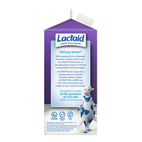 Lateral izquierdo del envase de leche LACTAID sin grasa
