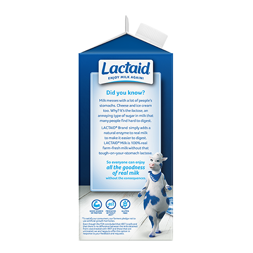 Lateral izquierdo del envase de leche LACTAID reducida en grasa al 2 %
