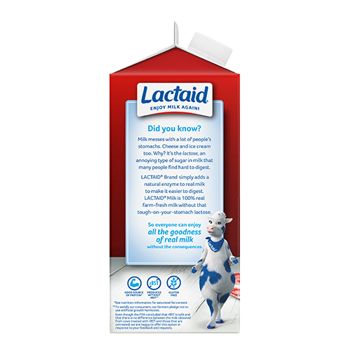 Lateral izquierdo del envase de leche LACTAID entera