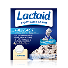 Tabletas masticables LACTAID Fast Act de suplemento de enzima lactasa