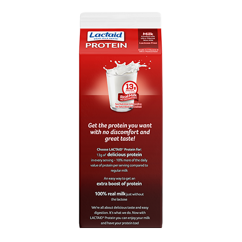 Lactaid Lactose-Free Protein Whole Milk back of package