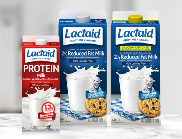 Recipiente de cereales con envase de leche marca Lactaid