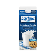Frente del envase de leche LACTAID reducida en grasa al 2 %