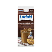 Frente del envase de la leche Lactaid con chocolate